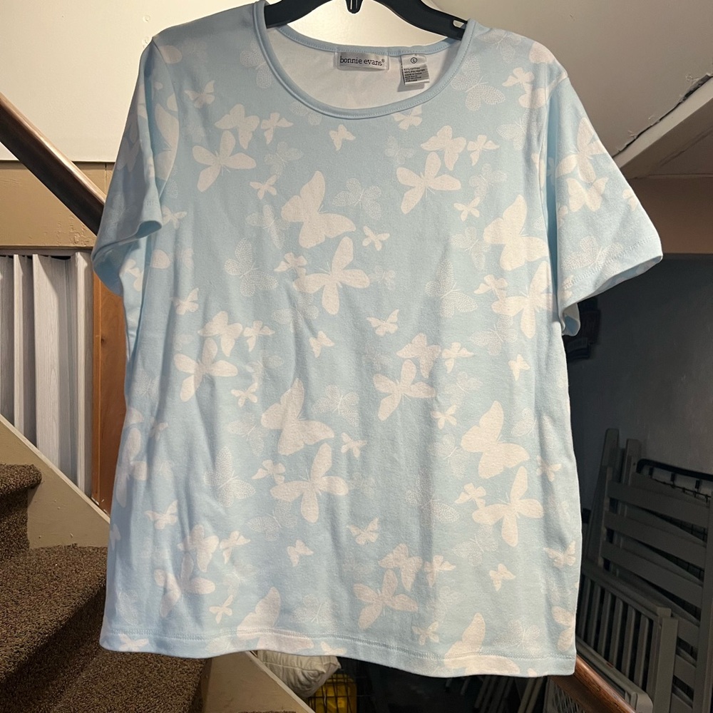 Blue Butterfly Print T-Shirt